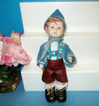 11 " Porcelain Bisque Hummel Boy Doll In Lederhosen Circa 1980s