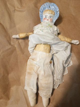 Antique German Hertwig Parian Nanking Fancy Porcelain Bisque Doll With Bonnet