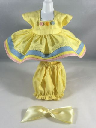 Ginny Vogue Tagged Yellow Dress W - Pink & Blue Banding,  Bloomers,  Bow (no Doll)