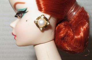 Jewelry Barbie Doll Silkstone Tweed Suit Faux Gold Pearl Diamond Earrings