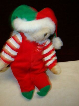 Vintage Vermont Teddy Bear Christmas Elf In Christmas Outfit With Hat