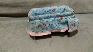 Old Vintage / Antique Dollhouse furniture mini crib bassinet Boston store floral 2