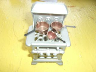 " Royal " Cast Iron Dollhouse Stove With Copper Pans