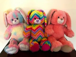 Build A Bear Bunny Rabbits Pink Tye Dye Rainbow Pastel Easter Plush Stuffed Toy