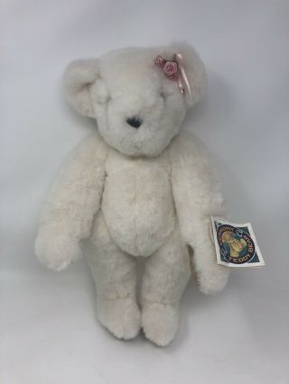 Jointed Vermont Teddy Bear 1992 Handmade With Roses 17 " White Tagged