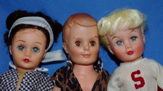 Vintage Uneeda Tiny Teen Suzette,  Boyfriend Bob,  Brunette Doll Set Of 3