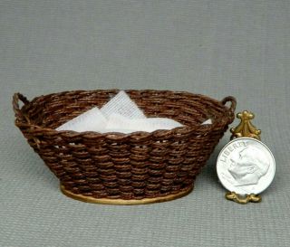 Vintage Wicker Laundry Basket Evelyn - Artisan Dollhouse Miniature 1:12