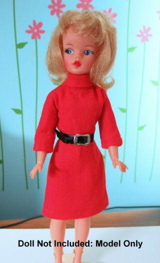 Vintage Factory Red Knit Dress W/black Patent Belt For 1960 