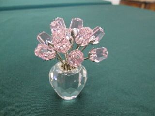 Swarovski Miniature Crystal Flower Vase With Pink Flowers Roses