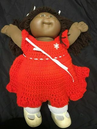Girl African American Cabbage Patch Doll In Red Crochet Dress (1984)