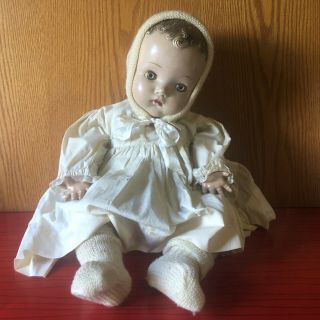Antique Vintage Abc Toys Composition Female Doll 22 " Standing In Dress Bonnet