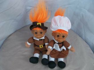 Troll Russ Thanksgiving Pilgrim Troll Boy & Girl Holiday Dolls Soft Matching