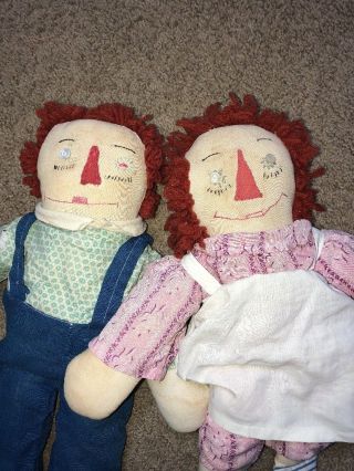 Vintage Handmade? Folk Art 22” Raggedy Ann And Andy Cloth Rag Dolls