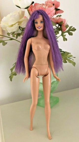 2001 Jam N Glam Barbie Doll Everflex Waist Purple & Platinum Hair Nude For Ooak