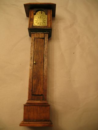 Vintage Miniature Wooden Grandfather Clock Doll House Furniture 7 Inches Tall
