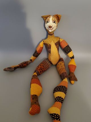Vintage Jointed Stuffed Cat Doll With Hand Painted Face