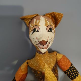 Vintage Jointed Stuffed Cat Doll With Hand Painted Face 2
