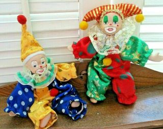 Ganz Mini Clown And Jester Dolls With Moveable Arms And Legs Porcelain Set Of 2