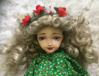 6 - 7 Inch Curly Blonde Wig W/ Christmas Crown Tinsel Roses 1:4 Msd Bjd Doll