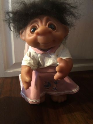 1977 Dam Trolls 9 " Poodle Skirt Brunette Troll Doll