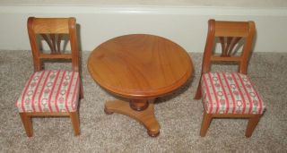 Wood Table & Fabric And Wood Padded Chairs For American Girl 18 " Dolls