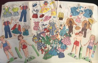 1940’s Jean Dot John Dick - 4 Paper Dolls & Clothes Cut