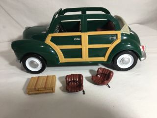 Calico Critters/sylvanian Families Green Woody Car With Suitcase & Baby Seats