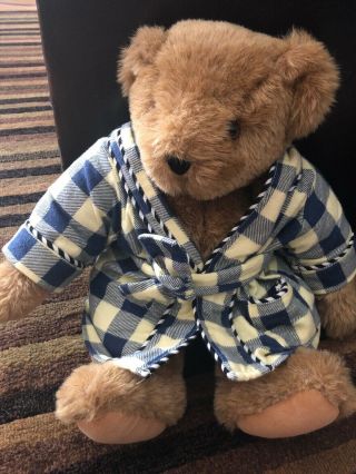 Vermont Teddy Bear Tan Bear With Robe Soft Plush Toy 15” Jointed Arms And Legs