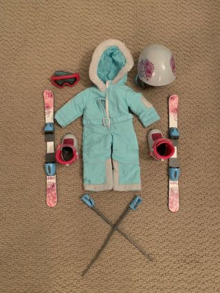 American Girl Ski Gear Set Helmet,  Goggles,  Skis,  Boots,  Poles,  & Snowsuit