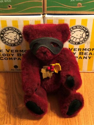 The Vermont Teddy Bear Co Cranberry Jointed Masked Lover Bear W/ Box