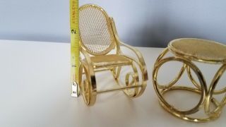 Brass Gold - tone Metal dollhouse furniture Rocking Chairs and Table set 2