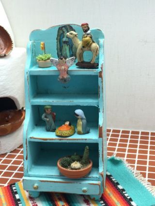 1/12 Scale Dollhouse Miniature Hand Sculpted Nativity & Cactus Garden Shelf