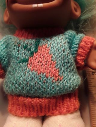 Russ WACKY WABBIT Troll Doll Carrot Sweater,  Aqua Blue Hair 5 