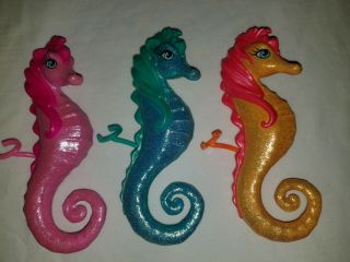 Set Of 3 Barbie In A Mermaid Tale Stylist Doll Seahorse Glitter Orange Blue Pink
