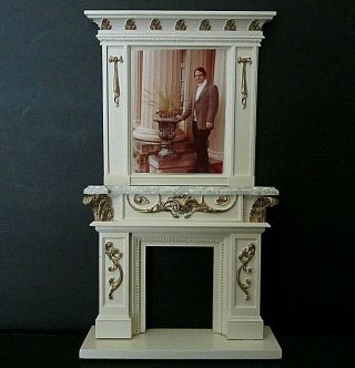 High End Victorian Style Doll House Fireplace With Full Wall Mantle