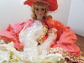 Fine Porcelain 18 " Illuminated Lamp Doll Blonde Hair Victorian Dress