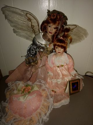 Paradise Galleries " Marissa And Her Angel " 2 Porcelain Dolls C742 Stands
