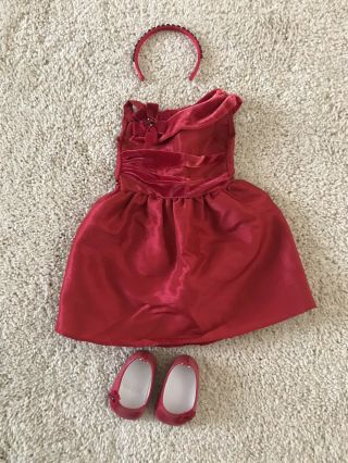 American Girl Doll Fancy Red Dress With Shoes And Headband
