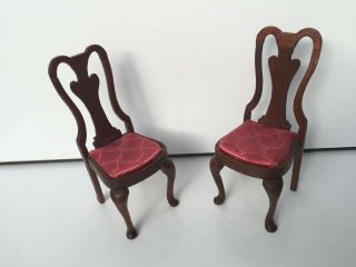 Signed Artisan Pair Georgian Side Chairs Dolls House Furniture Dollhouse Pink