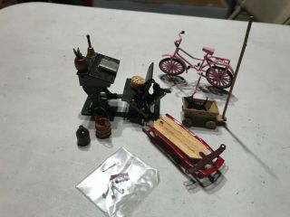 Vintage Metal Dollhouse School Desk And Bicycle Sled And More