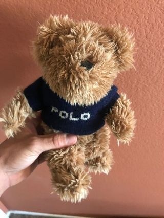 Ralph Lauren Polo Teddy Bear 2002 Blue Logo Knit Sweater Brown Plush Stuffed