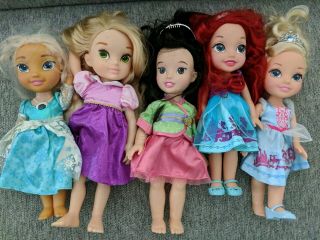 5 Dolls: Elsa Frozen Ariel Little Mermaid Disney Princess 14 " Cinderella Mu - Lan