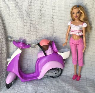 Barbie Fashionistas Articulated Doll With Purple Scooter,  Helmet Mattel Euc