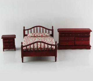 Bedroom Set With Bed,  Dresser And Nightstand Dollhouse Miniature Furniture 1:12