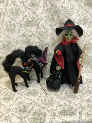 Effanbee Green Witch With Her 2 Black Annalee Cats