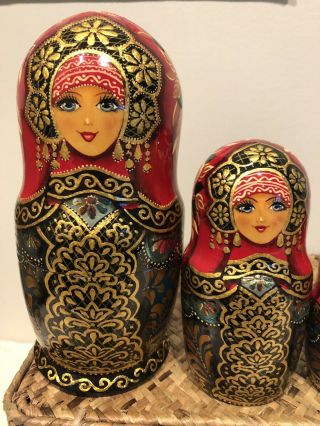 Large Russian Doll Set Matryoskha Babushka Hand Painted & Signed