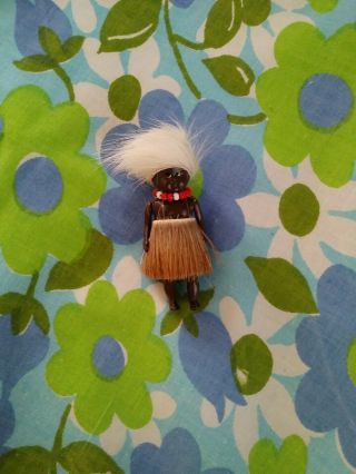 Antique Celluloid Jointed Toy Native Doll Real Fur Skirt