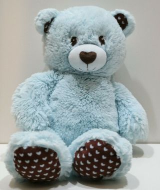 Build A Bear Cuddly Hearts Blue And Brown Teddy Bear Plush Stuffed Animal 16 "