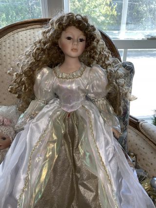 Victorian Girl Swan Collect Jan Lee Porcelain Doll Vintage 17 " Tall With Stand