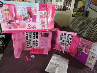 Rare 2008 Barbie Pink My House Travel Fold - Up Dollhouse And Accessories Nr